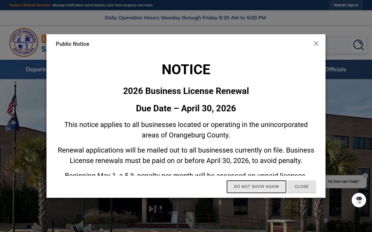 Orangeburg County DUI Records government website