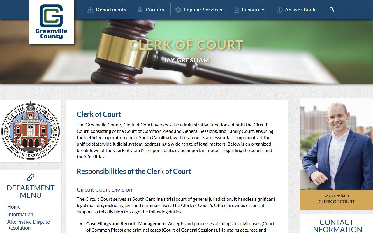 Greenville County Clerk of Court DUI records page